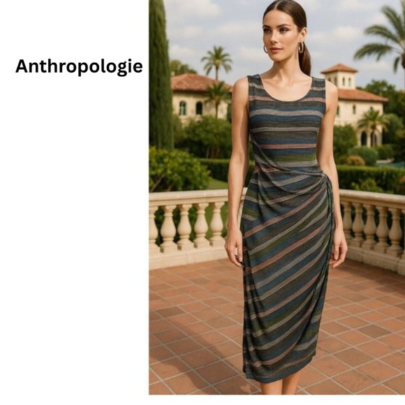 Anthropologie Bailey 44 Striped Midi Dress Sleeveless Bodycon Multicolor Size M - Picture 1 of 14